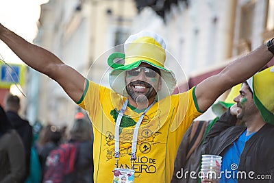 A football fan of Brasil at 2018 FIFA world cup in Russia Editorial Stock Photo