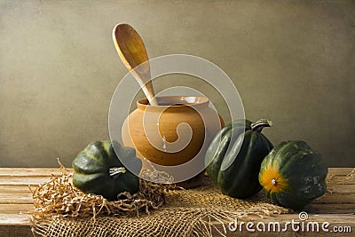 Still life with acorn squash Stock Photo