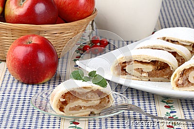 Still life with apple roll (strudel) Stock Photo