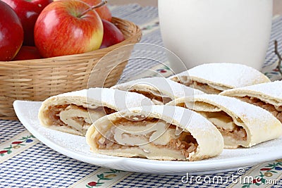 Still life with apple roll (strudel) Stock Photo