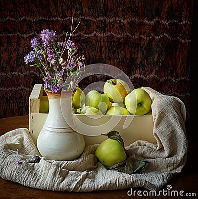 Still life with apples and snails Stock Photo