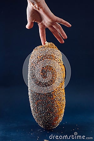 Slim brown bread with seeds Stock Photo