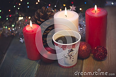 Still life with candles and coffee Stock Photo