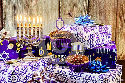 jewish holiday Hanukkah still life composed of elements the Chanukah festival Stock Photo