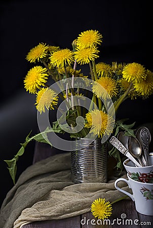 Still life with dandelions Stock Photo