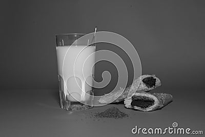 Still life of glass of milk - white and black Stock Photo