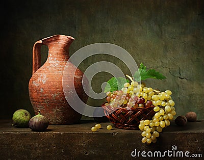 Still life with grapes and figs Stock Photo