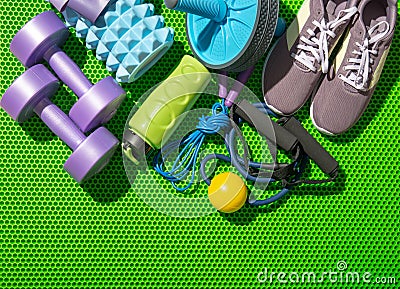Still life of group sports equipment for womens Stock Photo