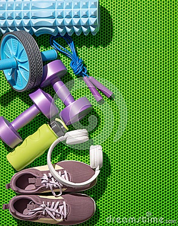 Still life of group sports equipment for womens Stock Photo