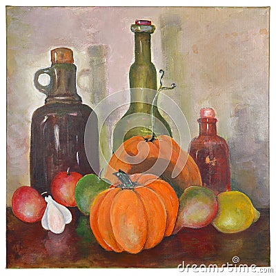 Still life for the kitchen is painted on canvas with acrylic paints Editorial Stock Photo