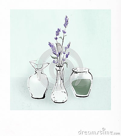 Still life with lavender, crystal, potion and a fork Stock Photo