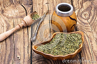 Still life with mate tea accessories Stock Photo