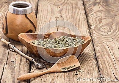 Still life with mate tea accessories Stock Photo