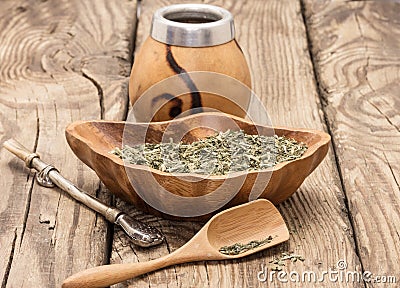 Still life with mate tea accessories Stock Photo