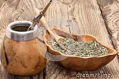 Still life with mate tea accessories Stock Photo