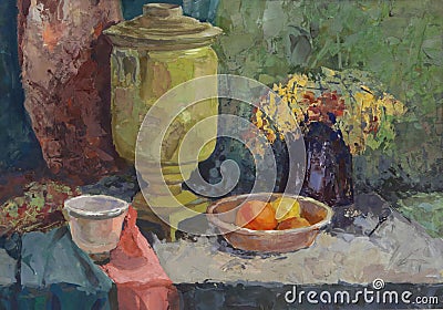 Still life with Old Brass Samovar Stock Photo