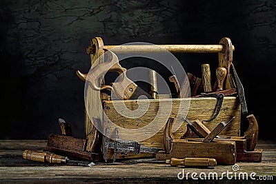 Still life - Old Wooden Tool Box Stock Photo