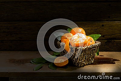 Still Life Orange in basket Stock Photo