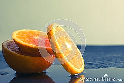 Still life Orange slice fruit on dark background. mandarins slice Stock Photo