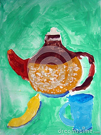 Still life painted by child Stock Photo