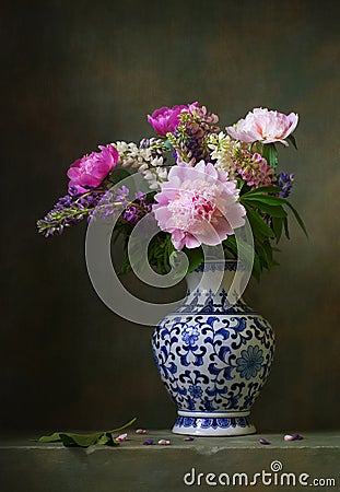 Still life with peonies Stock Photo