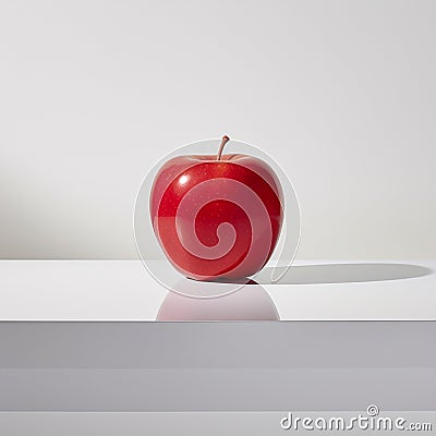 Still Life: Red Apple on Pristine White Surface Stock Photo