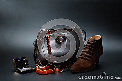 Still life - shoe and other female accessories Stock Photo