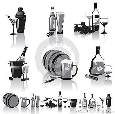 Still-life of spirits and glasses Vector Illustration