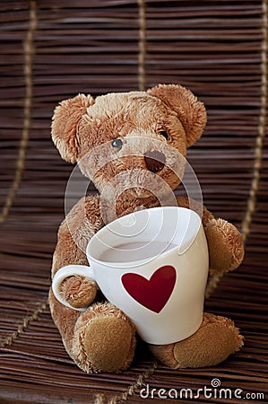 Cute Teddybear With Heart Mug Stock Photo