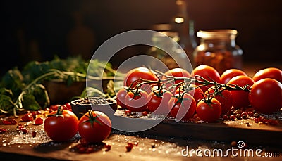 Still life of tomatoes vine in kitchen Stock Photo