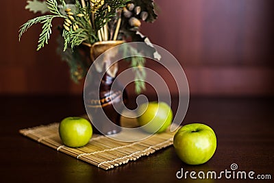 Still life vase and apples Stock Photo