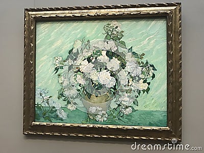 Still Life: Vase with Pink Roses by Vincent van Gogh, National Gallery of Art, Washington Editorial Stock Photo