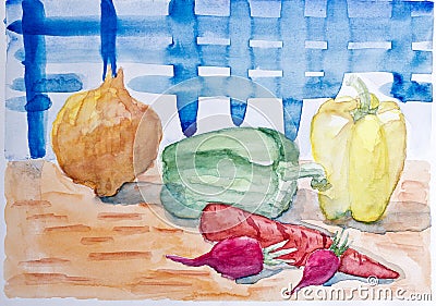 Still life with watercolor paint Stock Photo