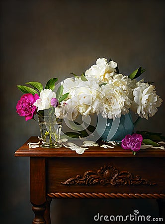 Still life with white peonies Stock Photo