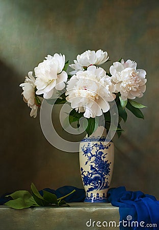 Still life with white peonies Stock Photo