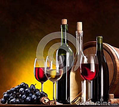 Still life with wine bottles Stock Photo