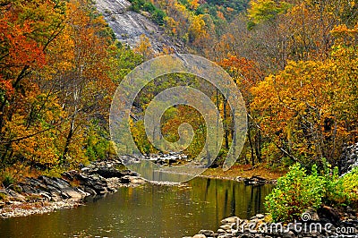 Still river in fall colors Stock Photo