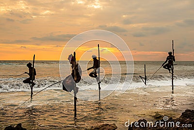Stilt fisherman in Koggala, Sri Lanka Editorial Stock Photo
