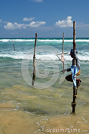 Stilt fisherman. Weligama. Sri Lanka Editorial Stock Photo