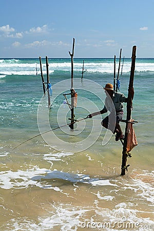 Stilt fisherman. Weligama. Sri Lanka Editorial Stock Photo