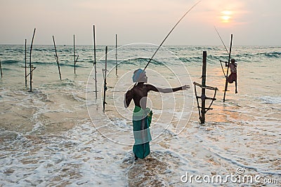 Stilt Fishermen Sri Lanka Traditional Fishing Editorial Stock Photo