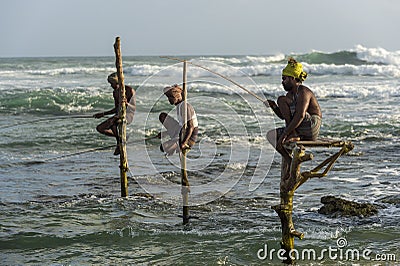 Stilt fishermen in Sri Lanka Editorial Stock Photo