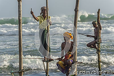 Stilt fishermen in Sri Lanka Editorial Stock Photo