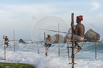 Stilt fishermen in Sri Lanka Editorial Stock Photo