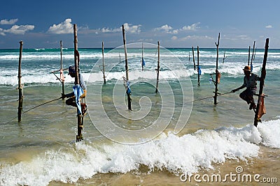 Stilt Fishermen. Weligama. Sri Lanka Editorial Stock Photo