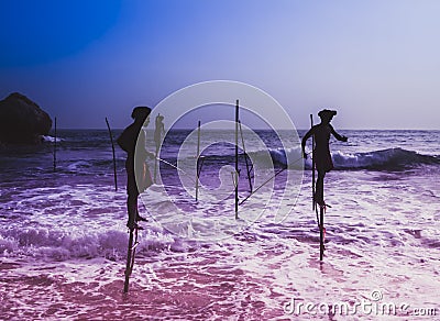 The Ancient Tradition Of Stilt FishinG In Galle, Sri Lanka Editorial Stock Photo