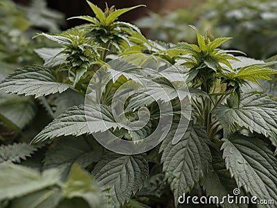 Stinging Nettle (Urtica dioica) in the garden Stock Photo