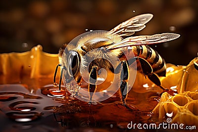 Stinging Shot honey bee. Generate Ai Stock Photo