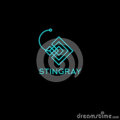 Stingray lines logo. Diving club emblem. Linear stylized stingray symbol. Vector Illustration