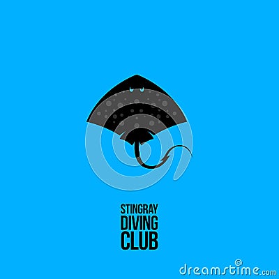 Stingray logo. Swimming or diving club emblem. Stingray silhouette on blue background. Vector Illustration